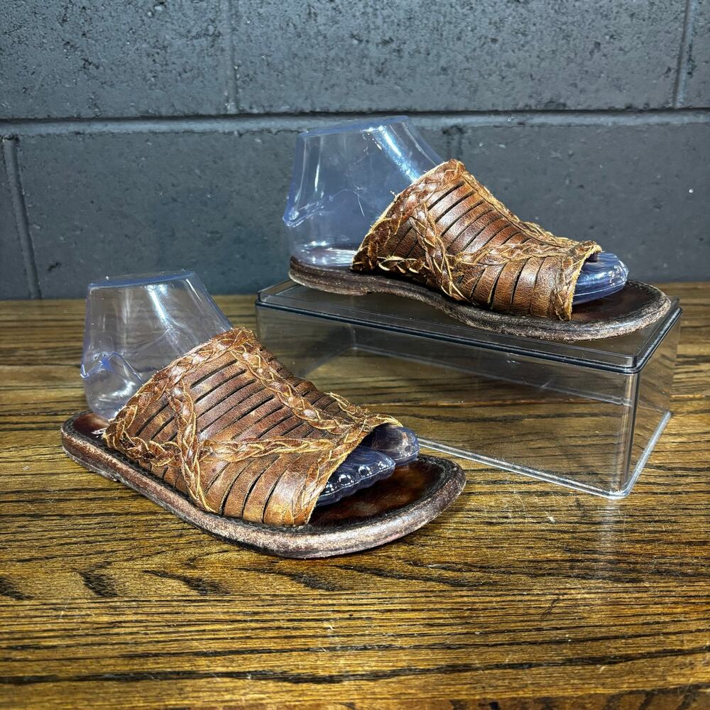 Freebird by Steven Women’s Brown Leather Slide Sandals Woven Boho Size 6.5